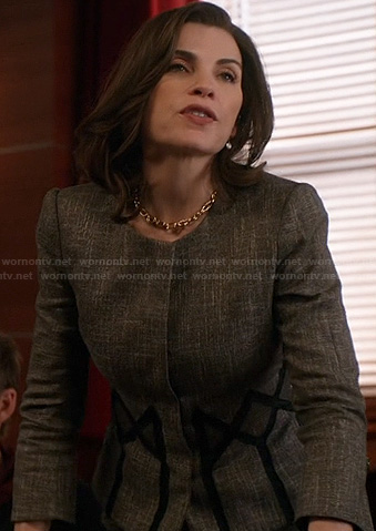 Alicia’s jacket with diamond pattern around the waist on The Good Wife