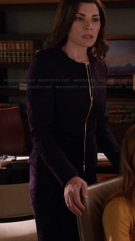 Alicia’s purple patterned pantsuit on The Good Wife