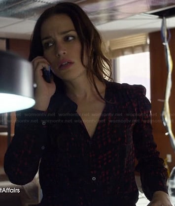 Annie’s black and red check print button front shirt on Covert Affairs