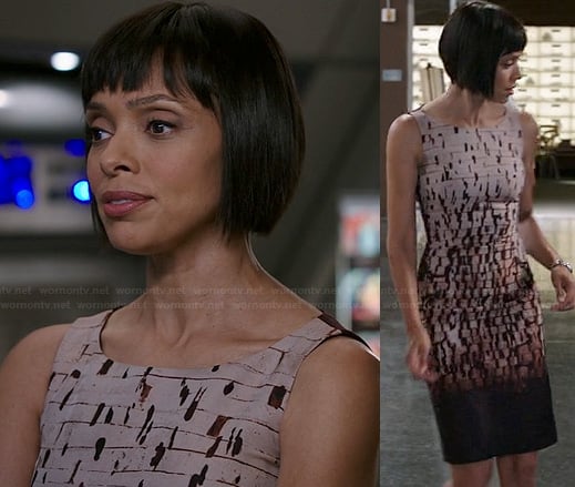 Camille's grunge paint splatter dress on Bones