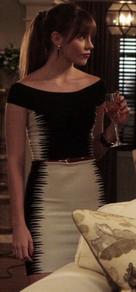 Charlotte's black and white spikey print dress on Revenge