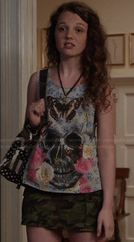 Dorrit's skull and butterfly tank top on The Carrie Diaries
