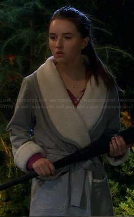 Eve’s grey fleece robe on Last Man Standing