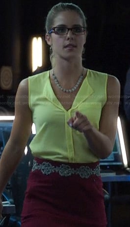 Felicity's yellow split neck top on Arrow