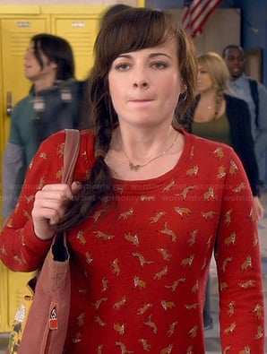 Jenna’s red fox print sweater on Awkward