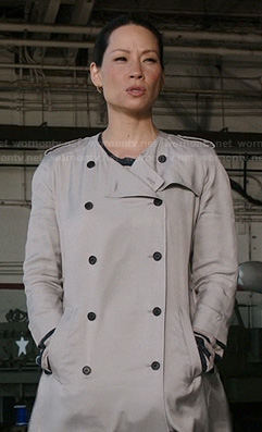 Joan’s collarless trench coat on Elementary