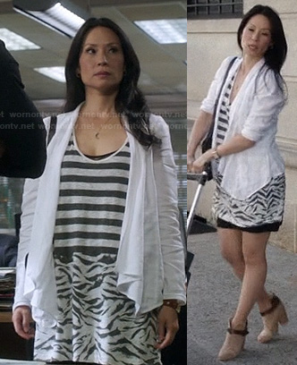 Joan’s striped and zebra mixed print dress on Elementary