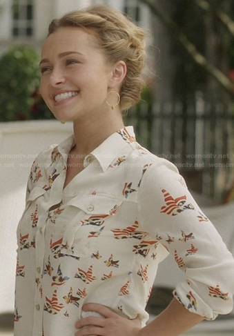 Juliette’s cream bird print shirt on Nashville