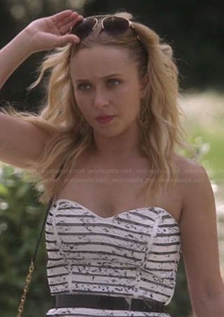 Juliette’s black and white striped strapless dress on Nashville