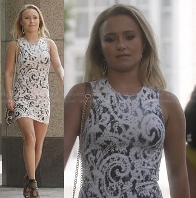 Juliette’s white printed bodycon dress on Nashville