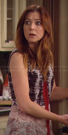 Lily’s mixed print top with red front stripe on How I Met Your Mother