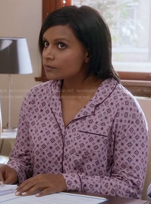 Mindy’s pink printed pajama shirt on The Mindy Project