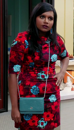 Mindy’s red and blue floral print dress on The Mindy Project