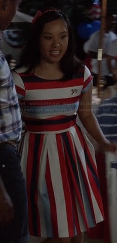 Mouse's red white and blue striped dress on The Carrie Diaries