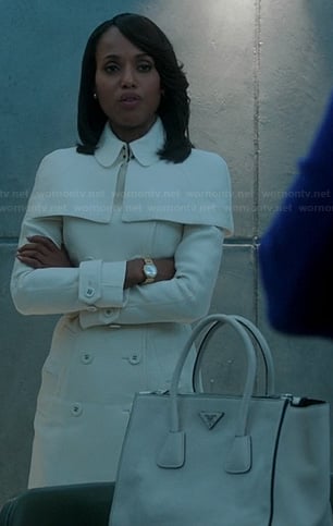 Olivia’s white caped trench coat and white purse on Scandal