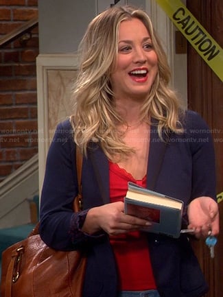 Penny’s navy blazer with polka dot lining on The Big Bang Theory