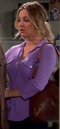 Penny’s purple button front shirt on The Big Bang Theory