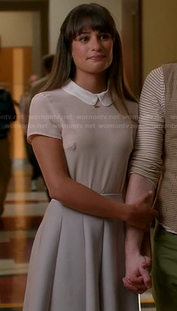 Rachel’s peter pan collar top and white pleated skirt on Glee