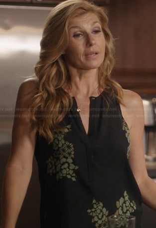 Rayna’s black and green printed blouse on Nashville