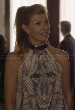 Rayna’s sketch print halter top on Nashville
