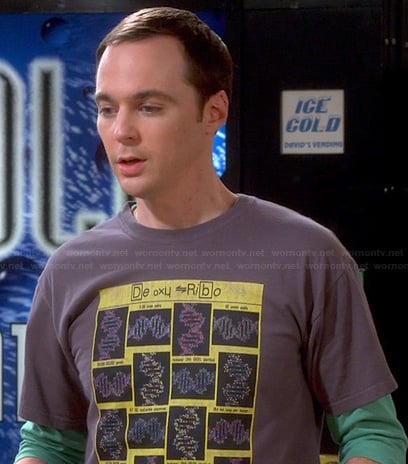 Sheldon’s “De Oxy Ribo” DNA shirt on The Big Bang Theory