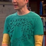 Sheldon’s green bat question mark tee on The Big Bang Theory
