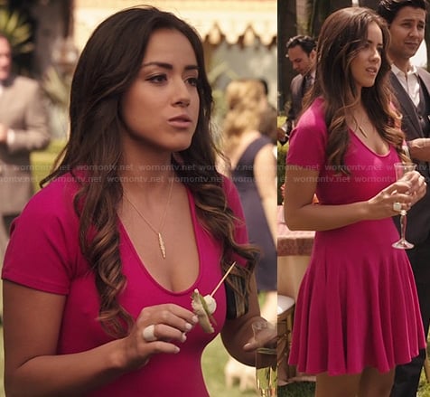 Skye’s pink flared dress on Agents Of SHIELD