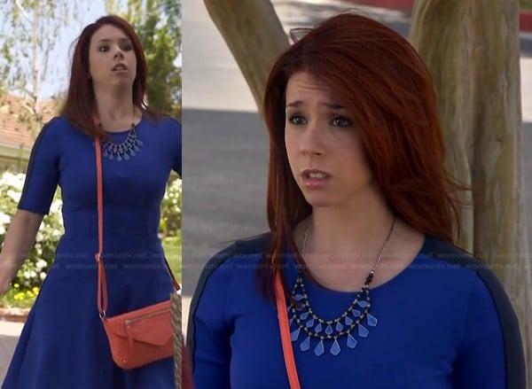 Tamara's blue colorblocked skater dress on Awkward