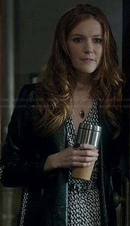 Abby’s black and white printed wrap dress on Scandal