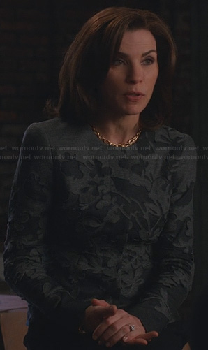 Alicia’s grey and black laser cutout jacket on The Good Wife