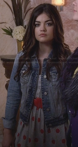 Aria's grey and red polka dot dress on PLL