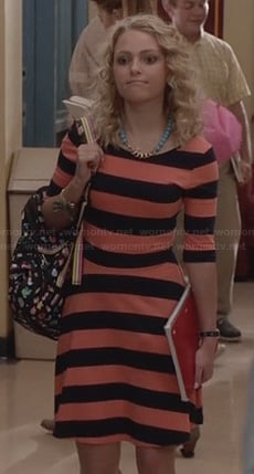 Carrie’s orange and navy striped dress on The Carrie Diaries