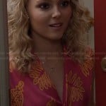 Carrie’s pink and yellow tropical print wrap top on The Carrie Diaries