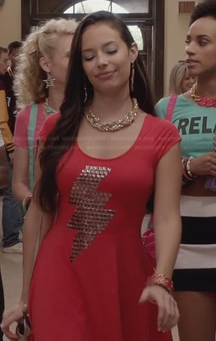 Donna’s red studded lightning bolt dress on The Carrie Diaries