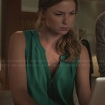 Emily’s teal green zip front top on Revenge