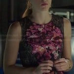 Felicity’s pink floral peplum top with black lace panels on Arrow