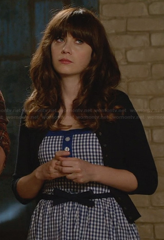 Jess’s blue checkered print dress on New Girl