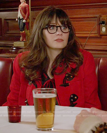 Jess’s red toggle coat on New Girl