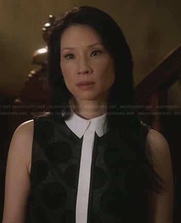 Joan’s black and white polka dot shirtdress on Elementary