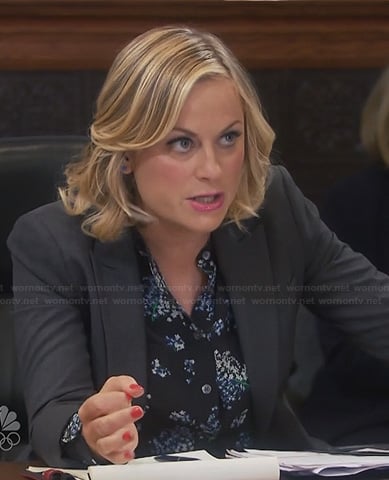 Leslie’s black floral blouse on Parks and Recreation
