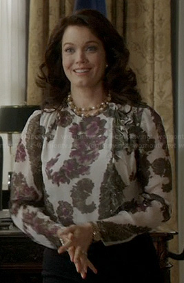 Mellie’s purple printed blouse on Scandal