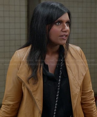 Mindy’s tan leather jacket on The Mindy Project