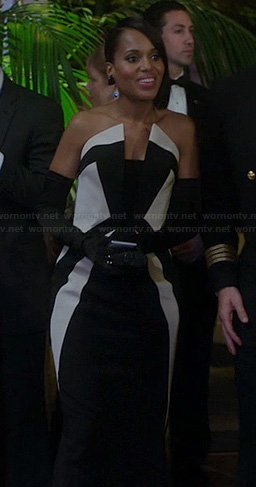 Olivia’s black and white strapless gown on Scandal