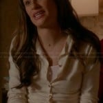 Rachel’s white cardigan with gold heart buttons on Glee