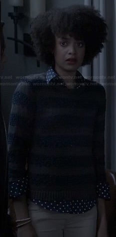 Remy’s brown striped sweater and polka dot shirt on Ravenswood