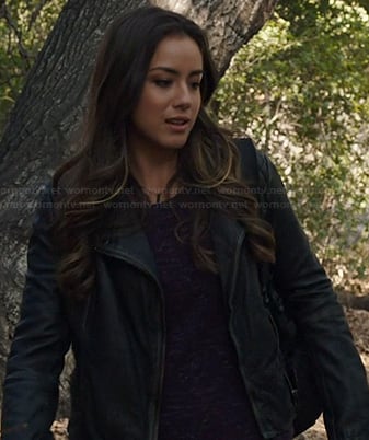 Skye’s purple long sleeve top and leather jacket on Agents of SHIELD