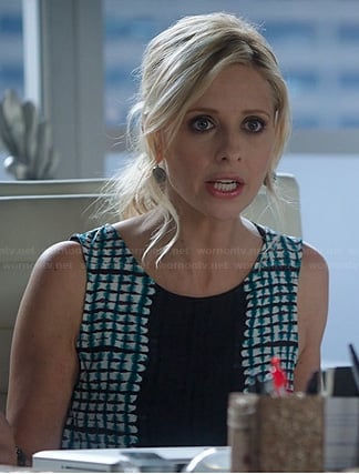 Sydney’s green and black printed top on The Crazy Ones