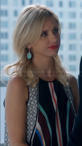 Sydney’s vertical stripe and print top on The Crazy Ones