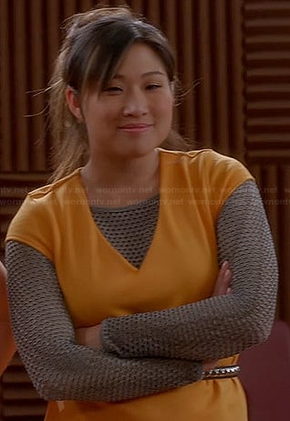 Tina’s orange v-neck dress on Glee