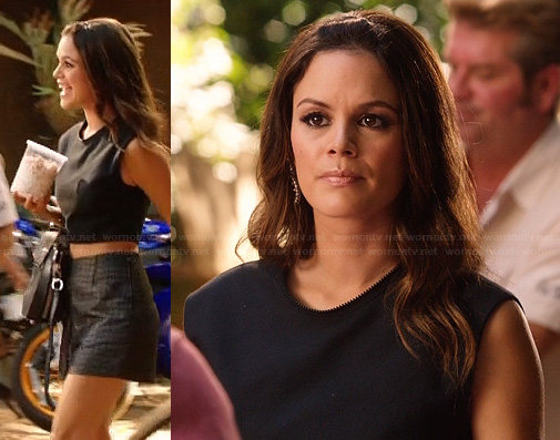 Zoe’s grey tweed shorts and black crop top on Hart of Dixie